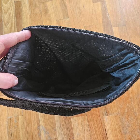 Sonoma Crochet Shoulder Bag Black Knit Tote Purse Floral Applique Boho Cottage - Picture 14 of 14